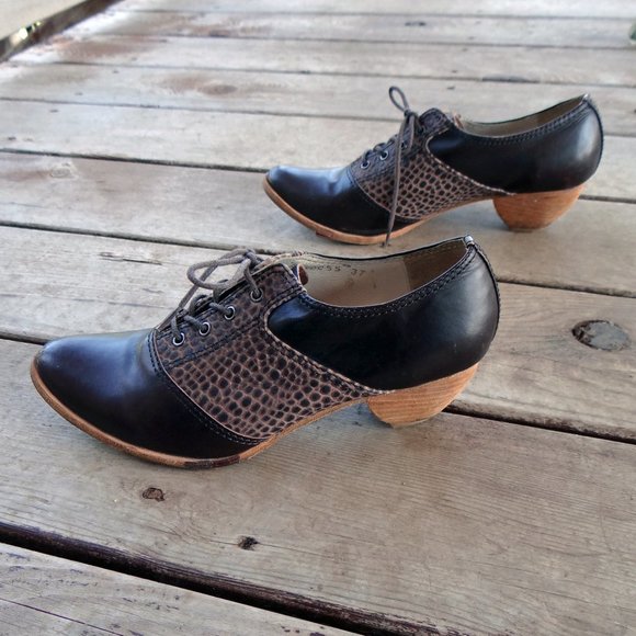 ALL BLACK brand Saddle-Oxford Shoes in Brown Leather size EU 37 / US 6.5 - Picture 8 of 13